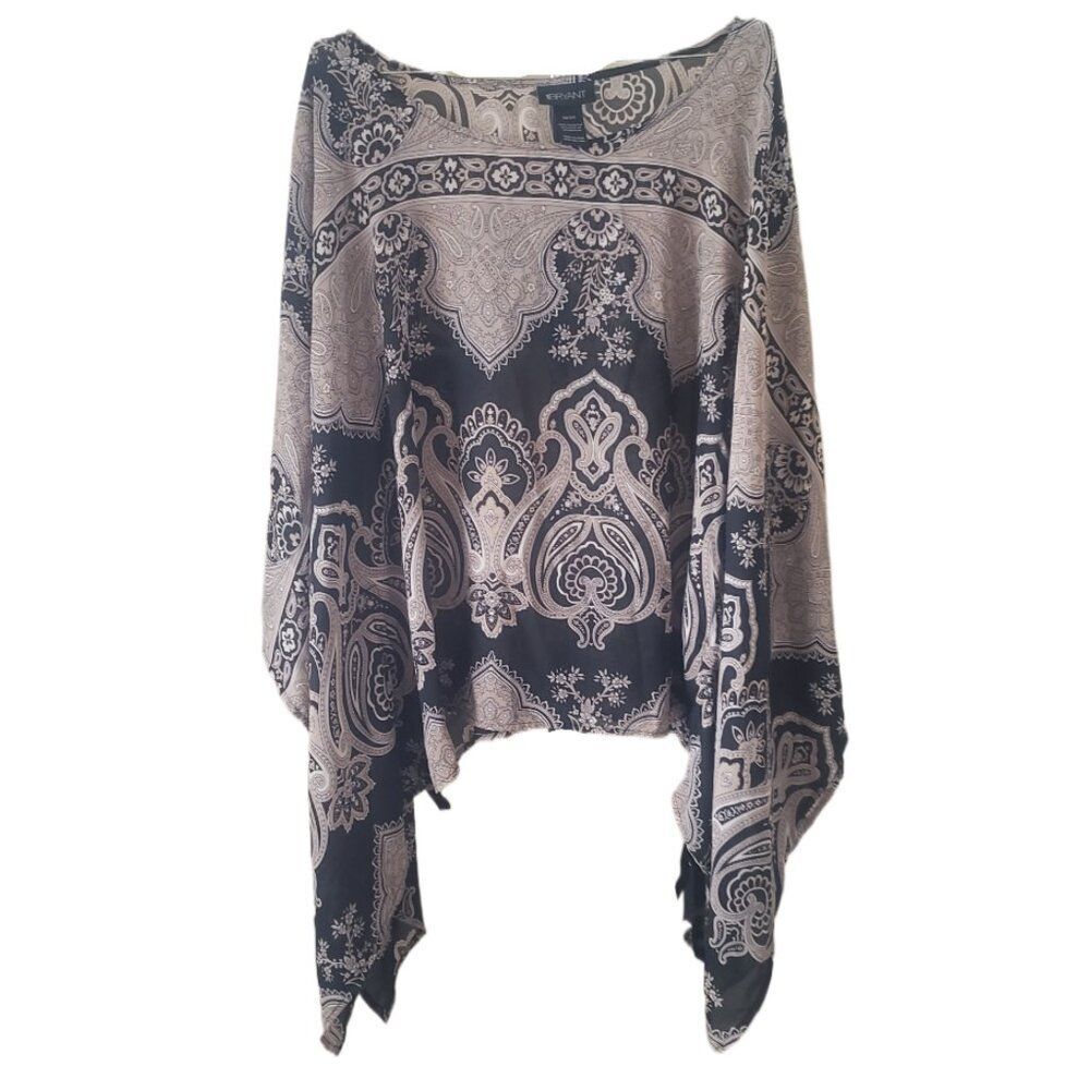 Lane Bryant Black and Cream Patterned Blouse